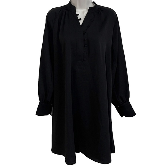 H&M Long Sleeve Pullover V Neck Mini Sheath Dress Solid Black Buttons Small - Picture 1 of 9